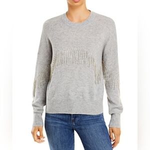 Aqua Rhinestone Fringe Sweater Gray 100% Cashmere Sz Small Long Sleeve Womens